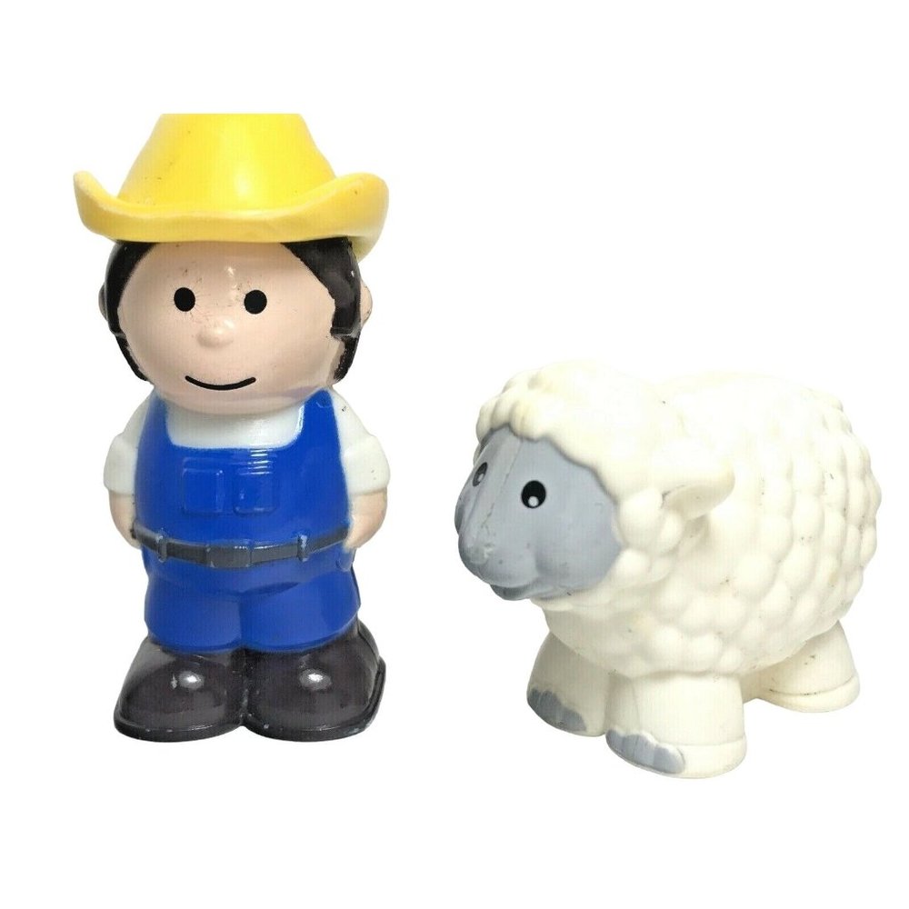 Vintage Toddler Preschool Toy Farmer Boy Blue Overalls & Sheep Replacement Set